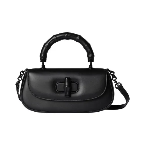 GUCCI Soft Leather One Shoulder Handbag Small Size Women's Black