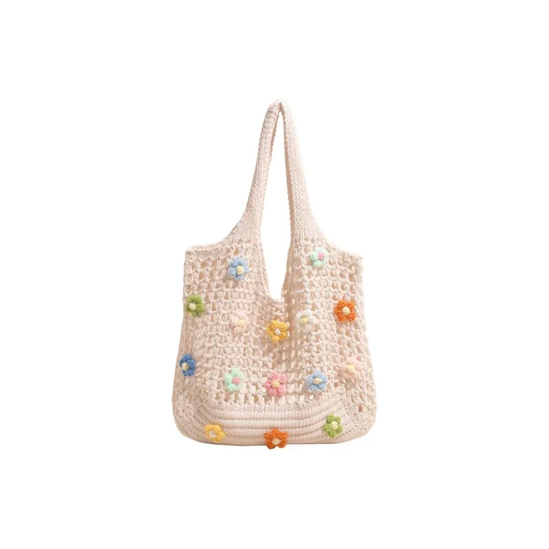 Yalu Chunky Yarn Woven Handbag, Shoulder Bag Women's White/Khaki-10
