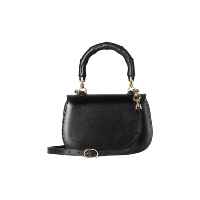 GUCCI Bamboo 1947 Soft Leather Shoulder Bag, Crossbody Bag, Handbag Trumpets Women's Black-3