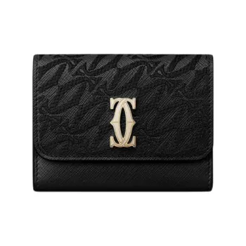 CARTIER C De Cartier Collection Cow Leather Wallet Mini Unisex Black