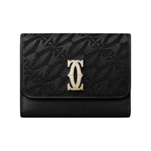 CARTIER C De Cartier Collection Cow Leather Wallet Mini Unisex Black