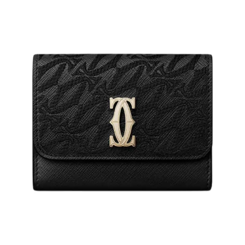 CARTIER C De Cartier Collection Cow Leather Wallet Mini Unisex Black-0