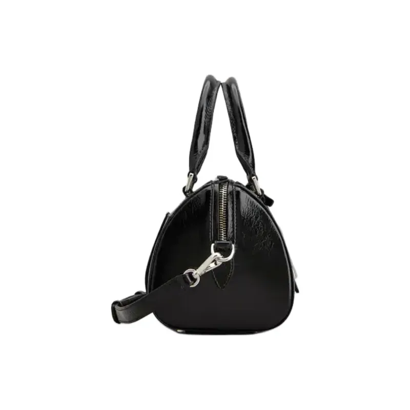 Roger Vivier Belle Vivier Lacquered Finish Calfskin Bowling Bag One Shoulder Handbag Mini Women's Black-2