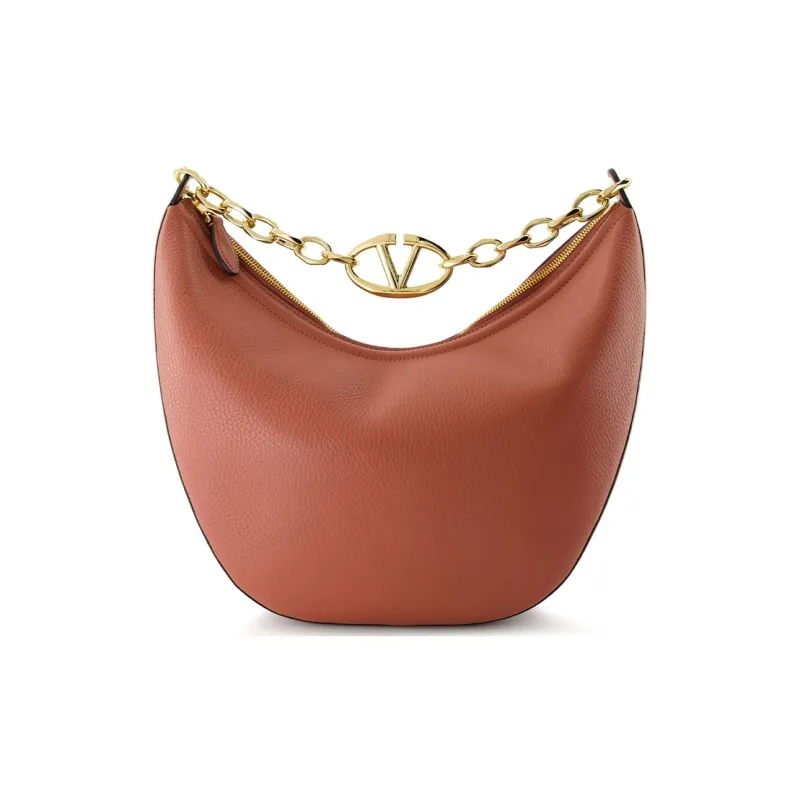 Valentino Vlogo Moon Cow Leather One Shoulder Handbag Medium Size Women's Brown-1