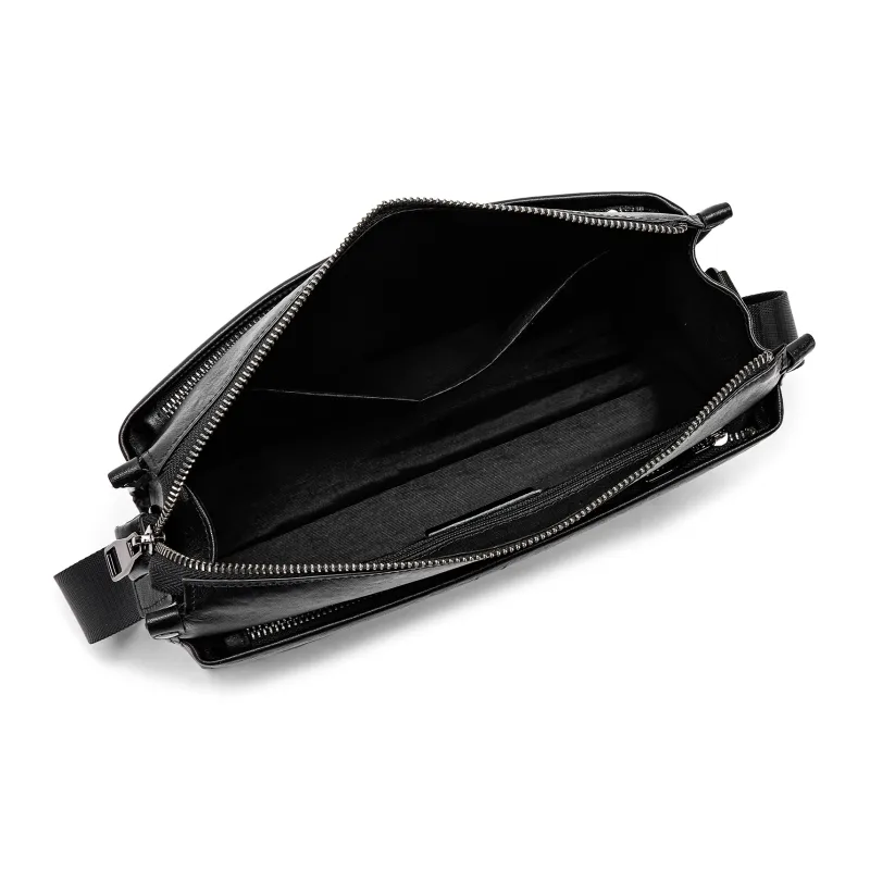 FAIRWHALE Cow Leather Shoulder Bag Crossbody Bag Messenger Bag Small Square Bag Regular Unisex Black-6