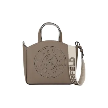 KARL LAGERFELD Cow Leather Tote Bag, Shopping Bag, Shoulder Bag, Crossbody Bag, Handbag Trumpets Women's Gray Brown