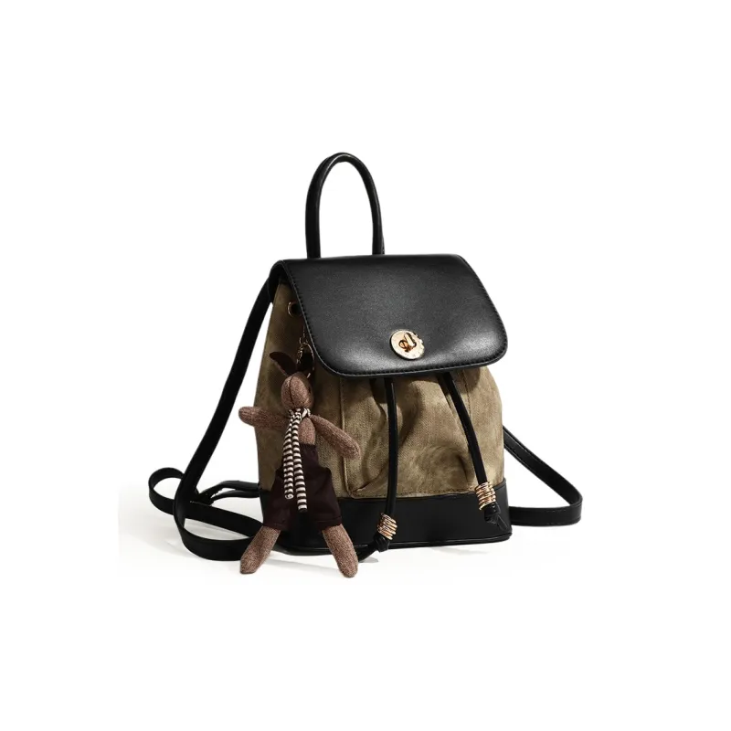 Old Man's Head Polyurethane Synthetic Leather Backpack Women's Black-1