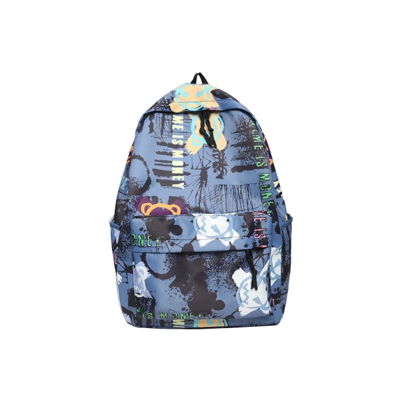 BUBM Nylon Backpack Unisex Black/White/Blue-12
