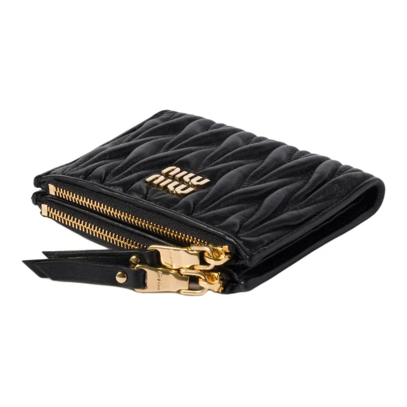 MIU MIU Matelassé Lambskin Wallet Trumpets Women's Black-3