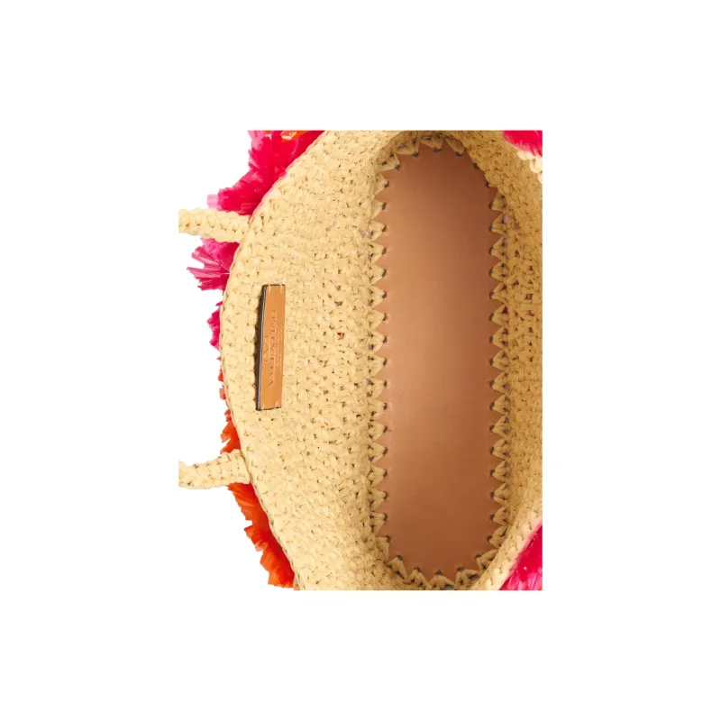 Valentino Raffia Tote Bag, Shopping Bag, Shoulder Bag, Handbag Small Size Women's Natural & Red-4