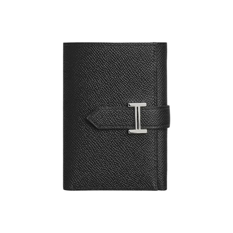 HERMES Bearn Epsom Leather Wallet Women's Black & Hermes Red-0