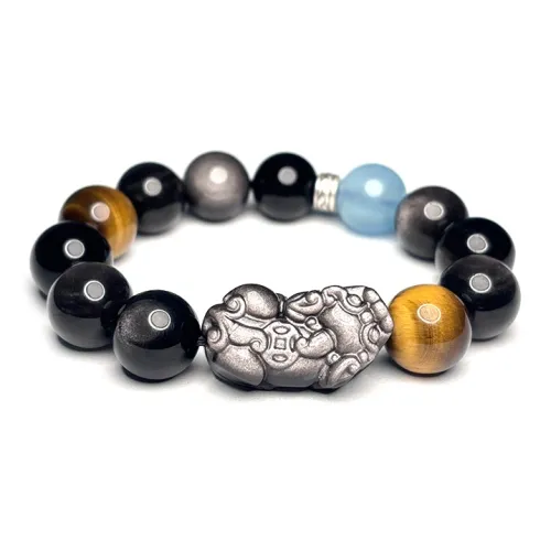 MOUNTAINS AND MANS Obsidian New Chinese Style Good Luck Beaded Bracelet Men's