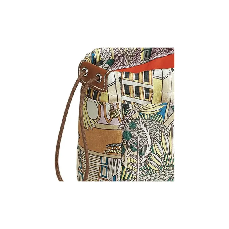 HERMES Silk With Barenia Calfskin Clutch Women's Light Purple & Light Green & Light Tawny-2