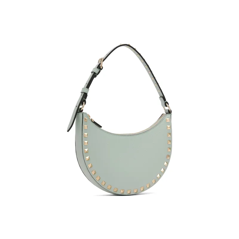 Valentino ROCKSTUD Grained Calfskin Crescent Moon Bag Handbag Mini Women's Green-1