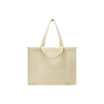 Maison Margiela Cabas Cotton With Calfskin Tote Bag Shopping Bag Handbag Large Size Women's Beige