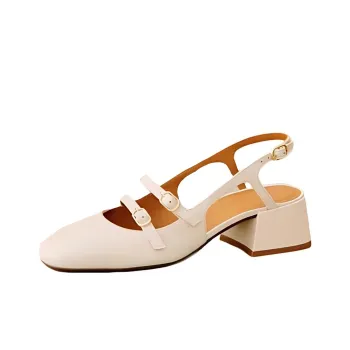 Sezane Chunky Heel High Heels 5cm Women's Beige