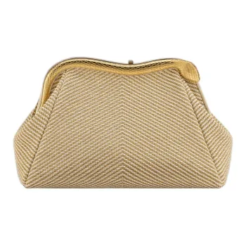 BVLGARI Serpentine Cotton Shoulder Bag Clutch Medium Size Women's Gold