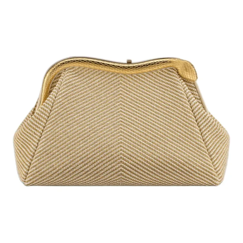 BVLGARI Serpentine Cotton Shoulder Bag Clutch Medium Size Women's Gold-0