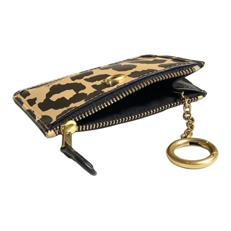 COACH Skinny Id Case Calfskin Card Holder, Coin Purse Mini Women's Black & Yellow-3