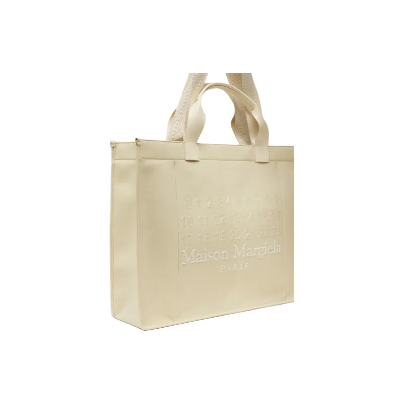 Maison Margiela Cabas Cotton With Calfskin Tote Bag Shopping Bag Handbag Large Size Women's Beige-2