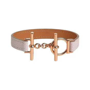 HERMES Calfskin Metal Rose Gold Plated Bangles Women's Light Purple