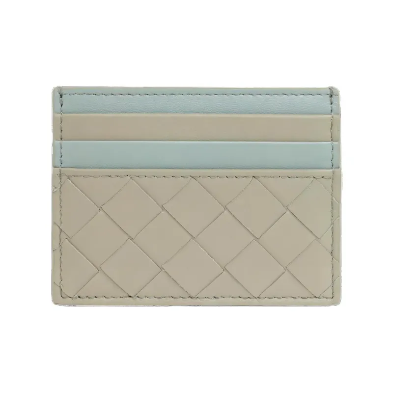 Bottega Veneta Leather Card Holder Women's Gray & Green-1