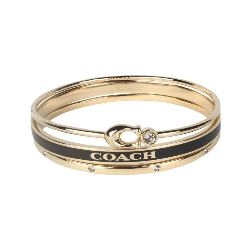 COACH Brass Glass Crystal Enamel Bangles Unisex Gold-0