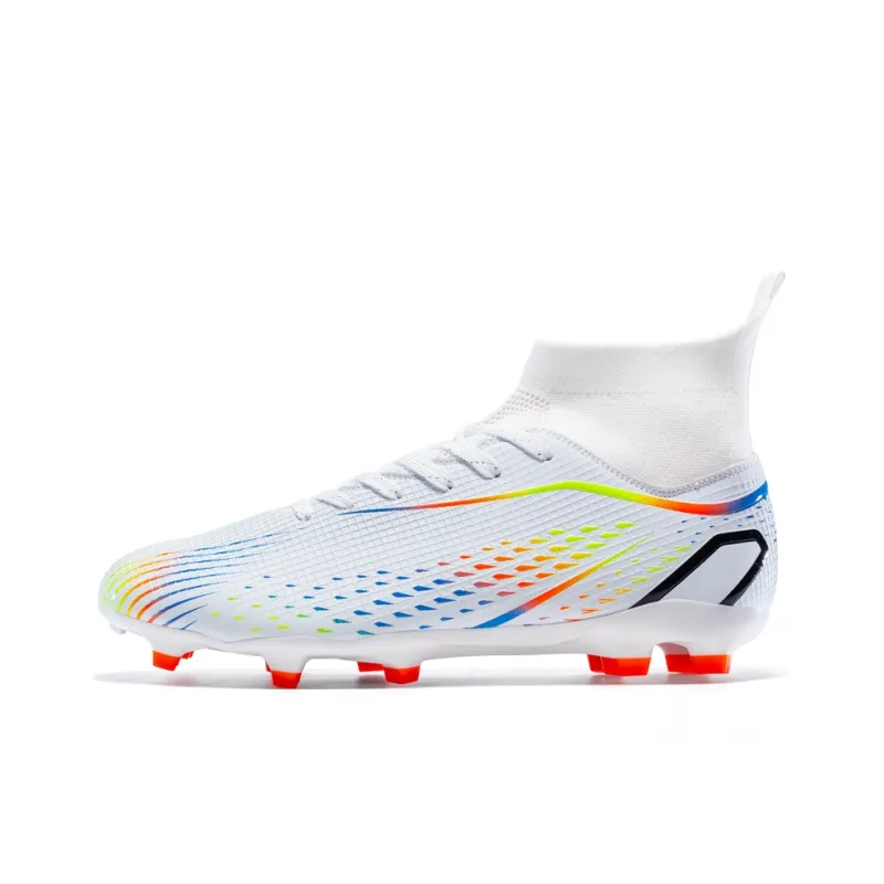 QIUTEXIONG Soccer Shoes Unisex High Top Aqua/White/Gold/Black-25