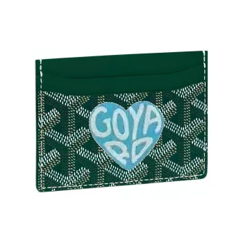 GOYARD Canvas With Calfskin Card Clip Card Holder Unisex Green With Light Blue Small Heart