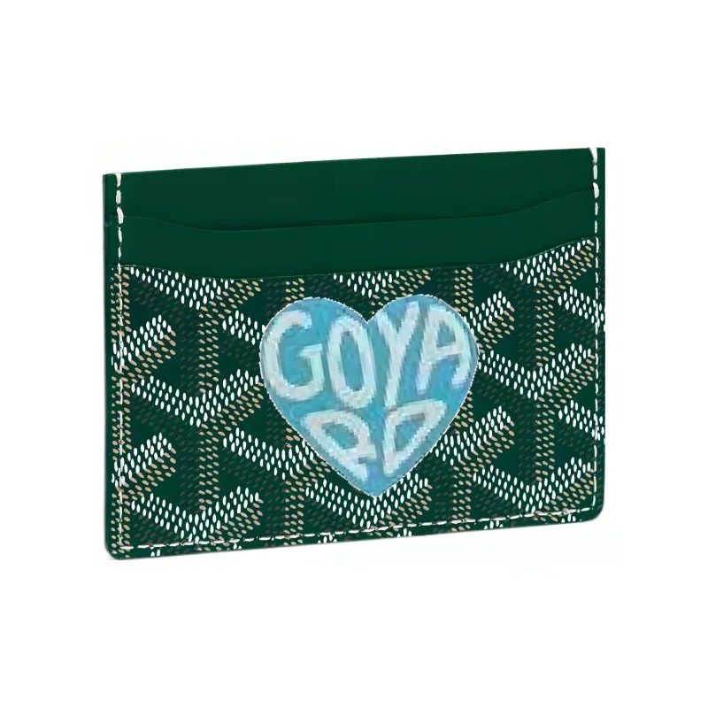 GOYARD Canvas With Calfskin Card Clip Card Holder Unisex Green With Light Blue Small Heart-0