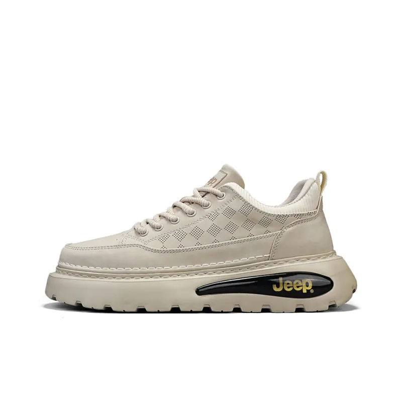 Jeep Mesh Hole Breathable Anti Slip And Wear Resistant Height Increasing Low Top Casual Shoes Men's Sand-0