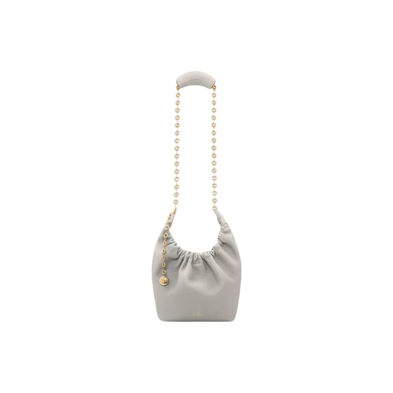 LOEWE Squeeze Lambskin One Shoulder Handbag Small Size Women's Shell Gray-2