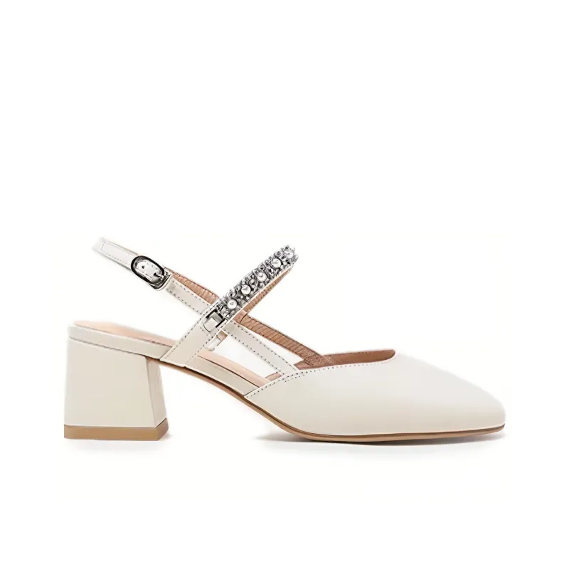 CAMEL Chunky Heel High Heels Women's White-1