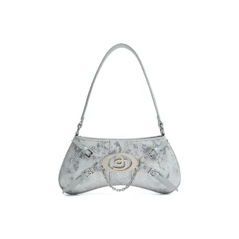 JACD PU Shoulder Bag Women's Cyber Silver/Nude Pink Snakeskin Print