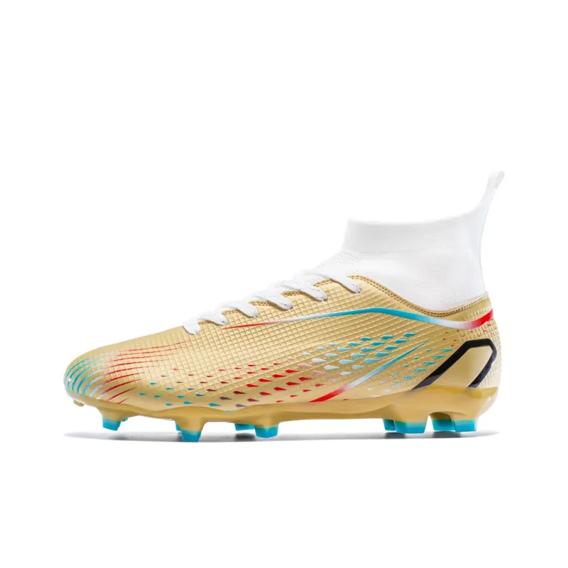 QIUTEXIONG Soccer Shoes Unisex High Top Aqua/White/Gold/Black-30