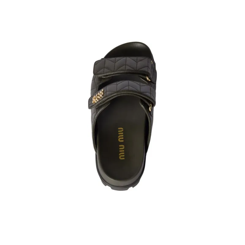 MIU MIU Matelassé Slide Slippers Women's Green-3