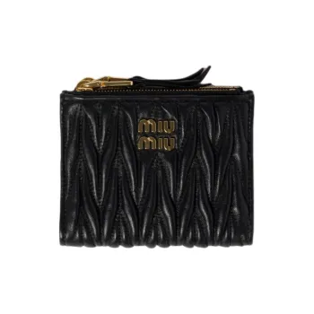 MIU MIU Matelassé Lambskin Wallet Trumpets Women's Black