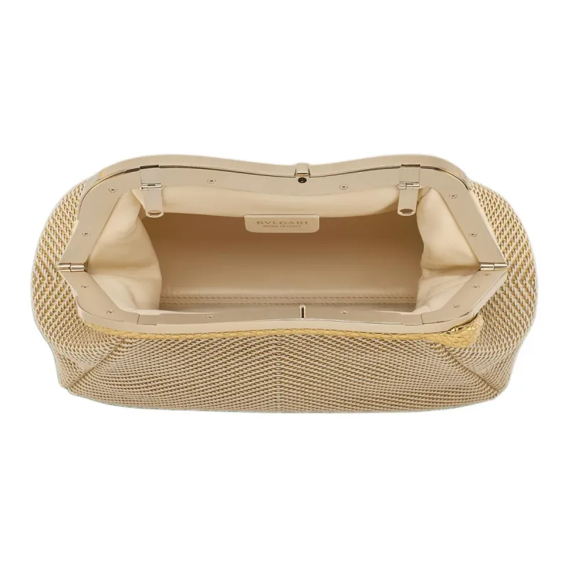 BVLGARI Serpentine Cotton Shoulder Bag Clutch Medium Size Women's Gold-4