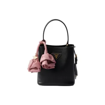 PRADA Panier Calfskin Shoulder Bags Handbags Mini Women's Black & Peach