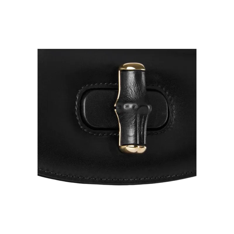 GUCCI Bamboo 1947 Soft Leather Shoulder Bag, Crossbody Bag, Handbag Trumpets Women's Black-6
