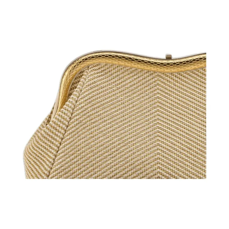 BVLGARI Serpentine Cotton Shoulder Bag Clutch Medium Size Women's Gold-5