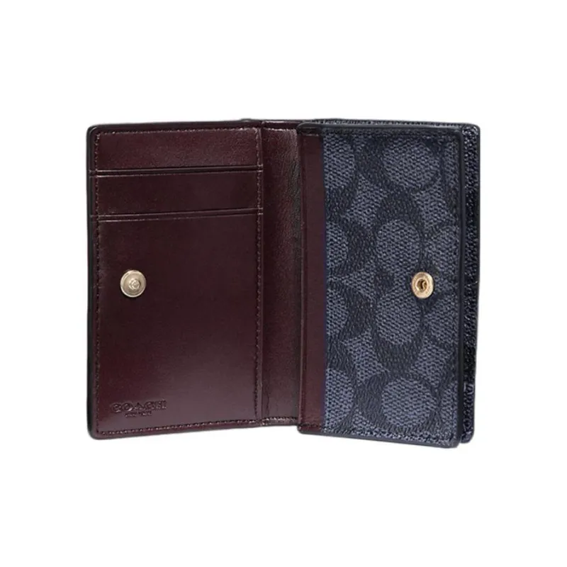 COACH Card Case Coated Canvas Coin Purses Wallets Women's Dark Blue-1