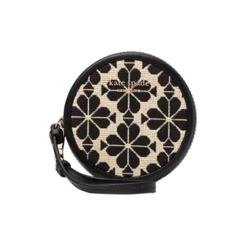 Kate Spade Fabric With Leather Wrist Bag Hard Currency Purse Handheld Coin Purse Women's White & Black