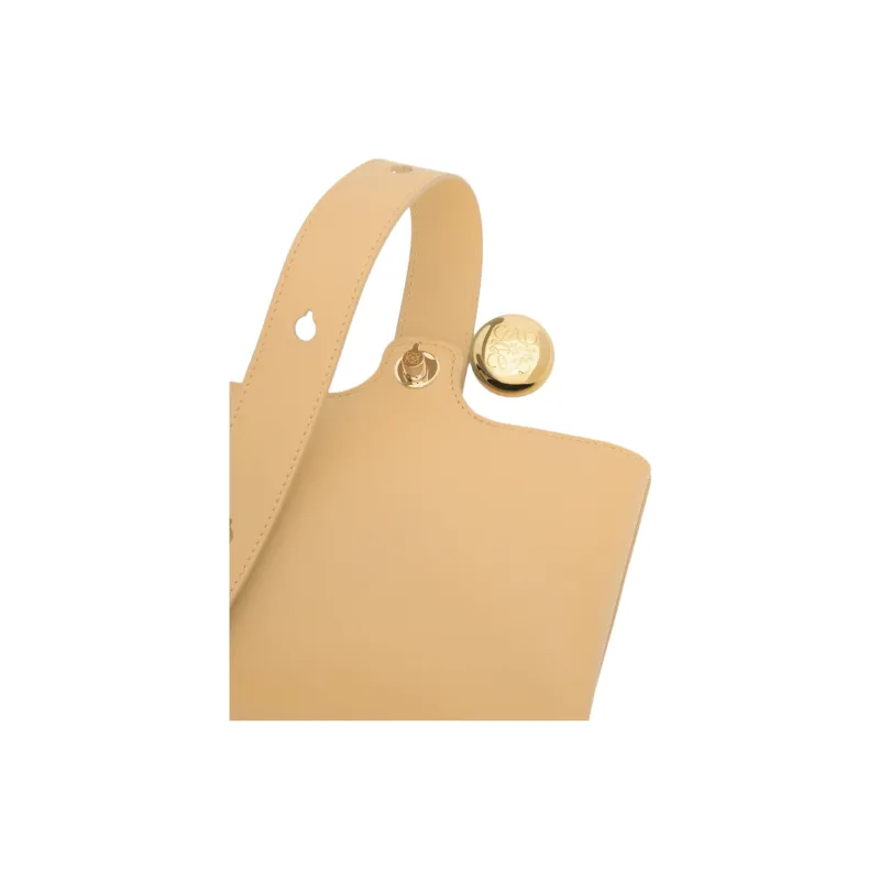 LOEWE Pebble Bucket Smooth Calfskin Bucket Bags One Shoulder Handbags Mini Women's Dark Buttery Color-6