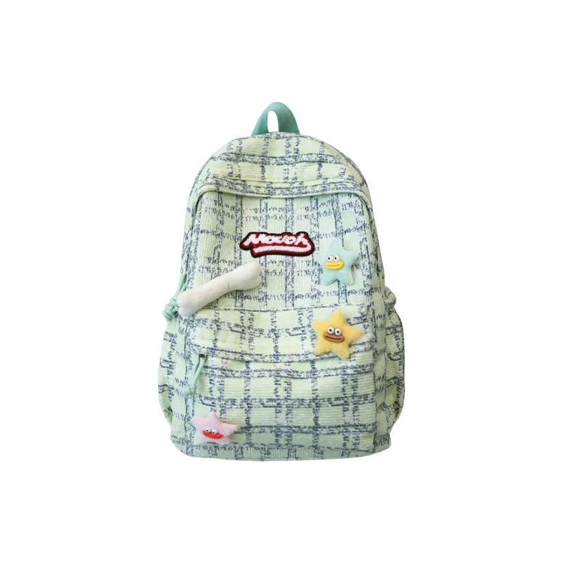 BUBM Corduroy Backpack Unisex Green/Blue/Pink/Black-4