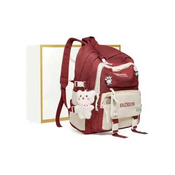 Narandu Fabric Backpack Combo Set Large Size Women's Red/Green