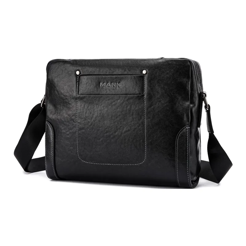 FAIRWHALE Cow Leather One Shoulder Crossbody Messenger Bag Regular Men's Black-1