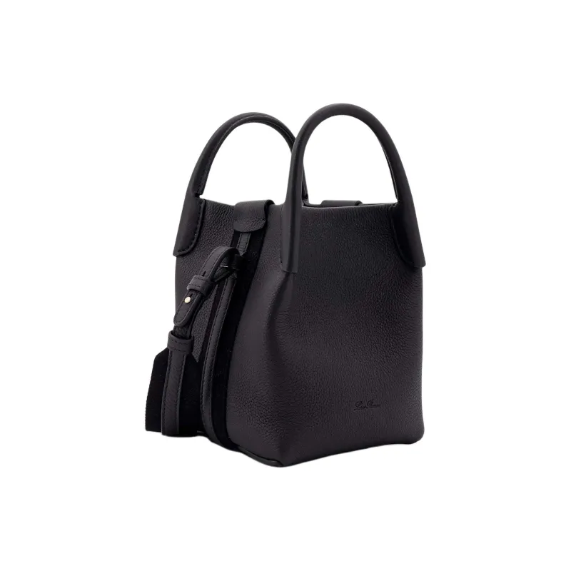 Loro Piana Leather Bucket Bag, Shoulder Bag, Crossbody Bag, Handbag Women's Black-1