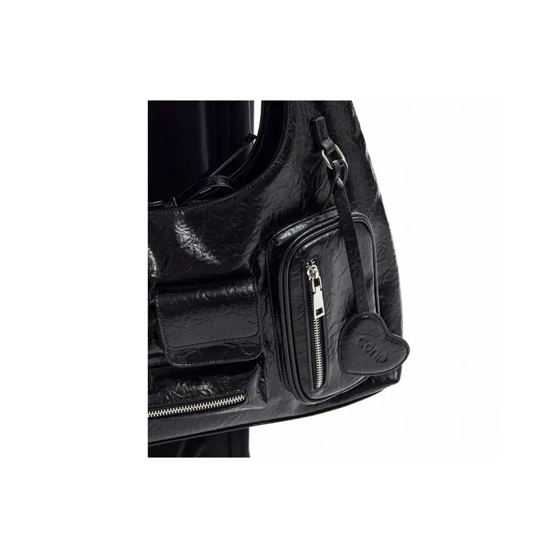 CONP PU Hobo Shoulder Bag Women's Black-5