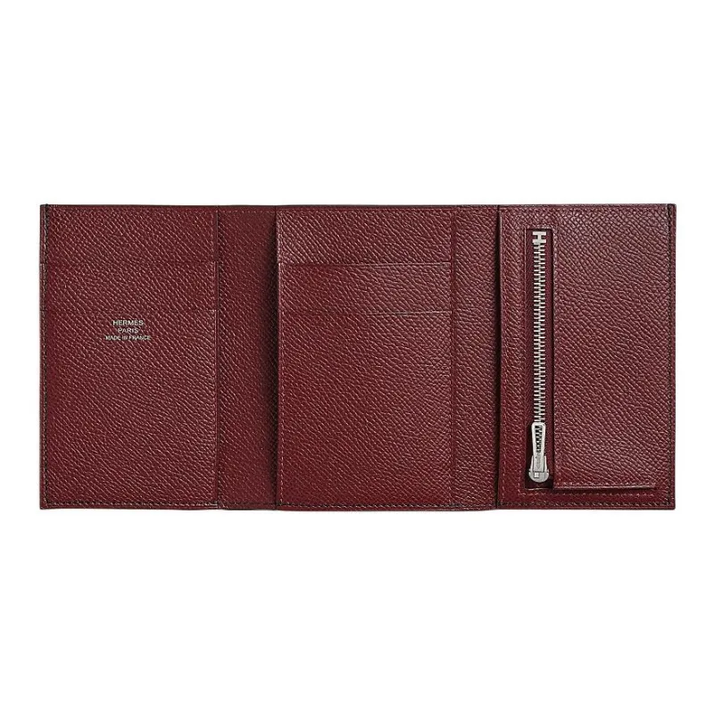 HERMES Bearn Epsom Leather Wallet Women's Black & Hermes Red-1